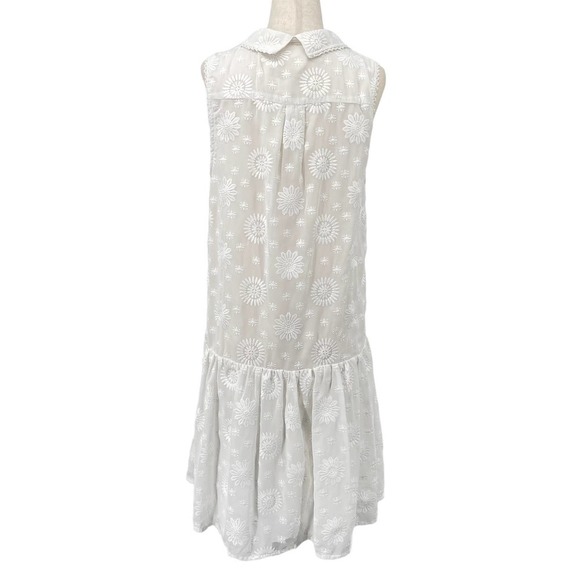 Maeve Anthropologie White Floral Lace Sleeveless Drop Wasit Flared Mini Dress M - Picture 3 of 10